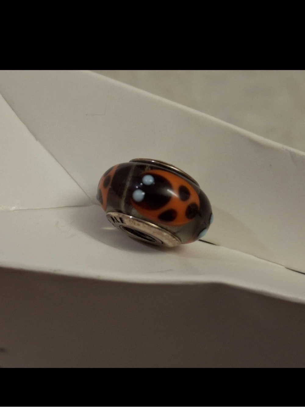 PANDORA 925 SILVER Cinnamon Ladybug Murano Glass Bead Charm Retired Genuine